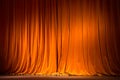 Red-brown curtain on the stage with wooden floor and theater backstage, background, texture Royalty Free Stock Photo