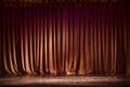 Red-brown curtain on the stage with wooden floor and theater backstage, background, texture Royalty Free Stock Photo