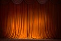 Red-brown curtain on the stage with wooden floor and theater backstage, background, texture Royalty Free Stock Photo