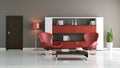 Red and brown modern living room Royalty Free Stock Photo