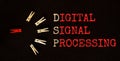 Red and brown text DSP Digital signal processing on the black background Royalty Free Stock Photo