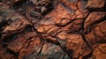 Red brown mountain rock texture, cracked, close up, Generative AI