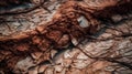 Red brown mountain rock texture, cracked, close up, Generative AI