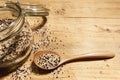 Mixed quinoa seeds on in a glass and on a spoon Royalty Free Stock Photo