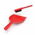 A red brush and dustpan isolated on white. 3D illustration Royalty Free Stock Photo