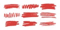 Red Brush Stroke And Scribble Set. Artistic Design Elements Collection. Isolated Vector Illustration Royalty Free Stock Photo