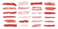 Red Brush Stroke And Scribble Set. Artistic Design Elements Collection. Isolated Vector Illustration Royalty Free Stock Photo