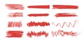 Red Brush Stroke And Scribble Set. Artistic Expression And Design Elements Collection. Isolated Vector Illustration Royalty Free Stock Photo