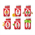 Red bubble gum cartoon character with cute emoticon bring money