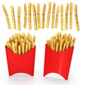 Red bucket packaging and french fries with clipping path