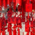 Red buddhists praying and hanging traditional wishing cards