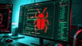 Red Bug Alert in a Dark Coding Interface Royalty Free Stock Photo