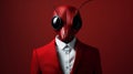 Bug Man: A Monochromatic Minimalist Portrait In Red Suit