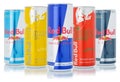 Red Bull Energy Drinks products lemonade soft drink in cans isolated on a white background Royalty Free Stock Photo