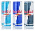 Red Bull Energy Drinks products lemonade soft drink in cans isolated on a white background Royalty Free Stock Photo