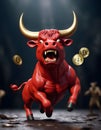 Charging Bitcoin Bull in Dark Ambiance AI Generative Royalty Free Stock Photo