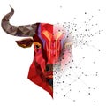 Red bull head with geometric pattern- Vector illustration Royalty Free Stock Photo