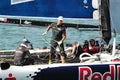 Red Bull Sailing Team crew managing rope at Extreme Sailing Series Singapore