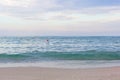 Red buoy on azure sea waves Royalty Free Stock Photo