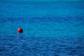 Red buoy floating blue sea perspective Royalty Free Stock Photo