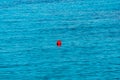 Red buoy in the sea. The limit of the permitted place for swimming