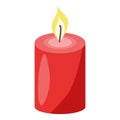 Red burning candle, flat vector