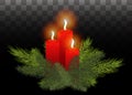 Red burning candles in the branches of a Christmas tree. Vector Royalty Free Stock Photo