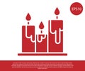 Red Burning candles icon isolated on white background. Cylindrical candle stick with burning flame. Vector Illustration Royalty Free Stock Photo