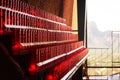 Red burning candles inside church of the Holy Cross in Sedona USA Royalty Free Stock Photo