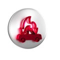 Red Burning car icon isolated on transparent background. Insurance concept. Car on fire. Broken auto covered with fire