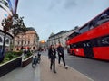 Red bus along Piccadilly Circus in london,UK Royalty Free Stock Photo