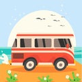 Red bus in cartoon style Royalty Free Stock Photo