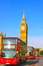 Red bus in the city traffic at rush hour Royalty Free Stock Photo