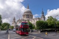 Red bus in front of St.Paul`s Royalty Free Stock Photo