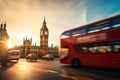 Red Bus Passing Big Ben. Royalty Free Stock Photo