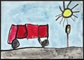 Red Bus and Traffic Lights - Child's Drawing Royalty Free Stock Photo