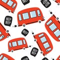Red buses, colorful seamless pattern Royalty Free Stock Photo
