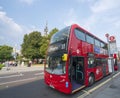 Red Buses in the streets London - typical street view - LONDON, ENGLAND - SEPTEMBER 14, 2016