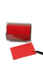 Red Business (blank) card on White with pen. Royalty Free Stock Photo