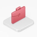 Red business briefcase icon. 3d rendering square button key isometric view, interface ui ux element Royalty Free Stock Photo