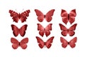 Red butterflies isolated on white background. tropical moths. insects for design. watercolor paints