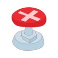 Red button with cross sign icon, cartoon style Royalty Free Stock Photo