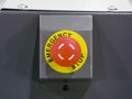 Red button Emergency stop on industrial equipment. Termination and stopping concept.