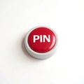 A red button with a white background and a white circle with the word \'Pin\' on it Royalty Free Stock Photo