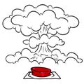 Red button nuclear mushroom explosion cartoon illustration