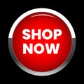 A red button with a silver border and the words SHOP NOW in white text Royalty Free Stock Photo