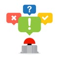 Red button with speech bubbles. Quiz concept