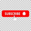 Red button subscribe icon on transparent background. subscribe, bell button and hand cursor. subscribe button sign. subscribe to