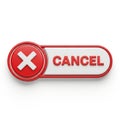 Red Button with White X Symbol and Cancel Text on White Background Keywords: cancel, button, x, cross, mark, delete, stop, close, Royalty Free Stock Photo