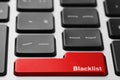 Red button with word Blacklist on computer keyboard, closeup